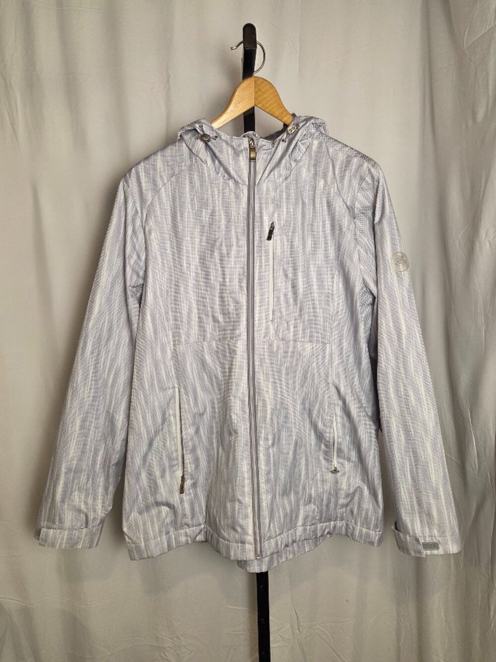 ZeroXposur Womens XL White Gray Pattern Fleece Lined Full Zip Jacket Coat Hooded